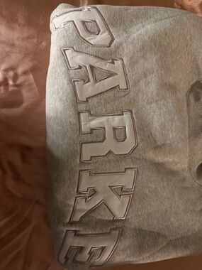 Gray Crew Neck Sweatshirt with Large Applique Lettering